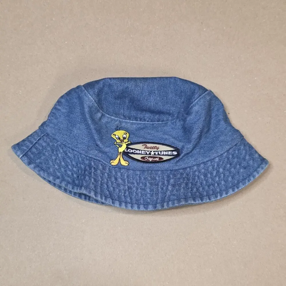 Vintage 1999 Looney Tunes Tweety Bird Denim Jean Bucket Hat One Size Sun